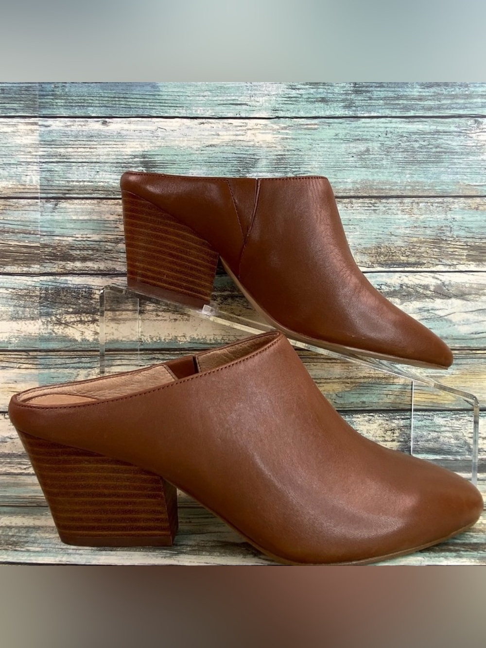 Halogen Brielle Mules Womens Sz 7.5 Pointed Toe Brown Leather Dress Casual